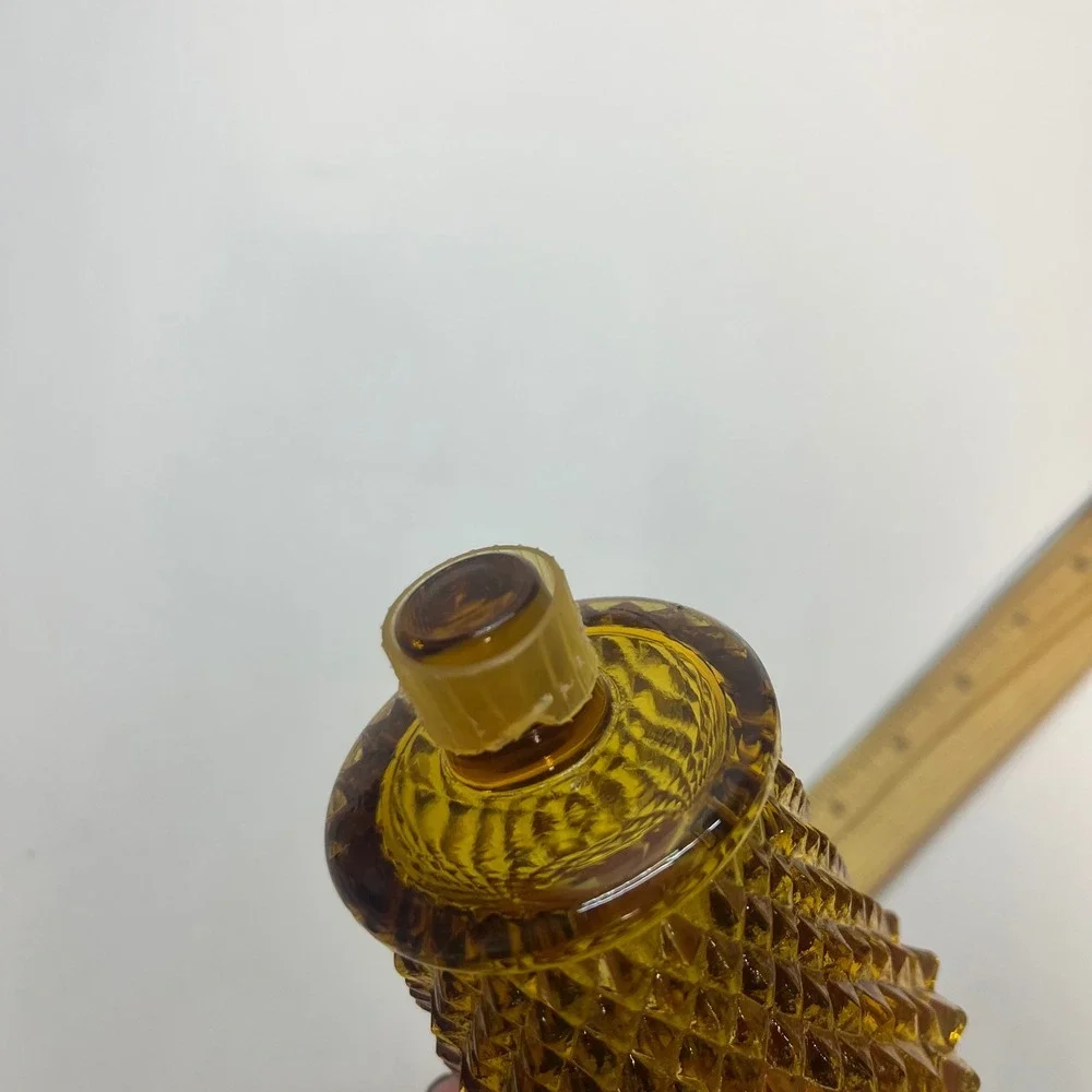 Vintage Amber Diamond Point Glass Votive Peg Candle Holder Set of‎ 2 Cup Sconce